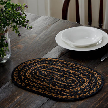 Black & Tan Jute Oval Placemat 10x15 VHC Brands - The Fox Decor